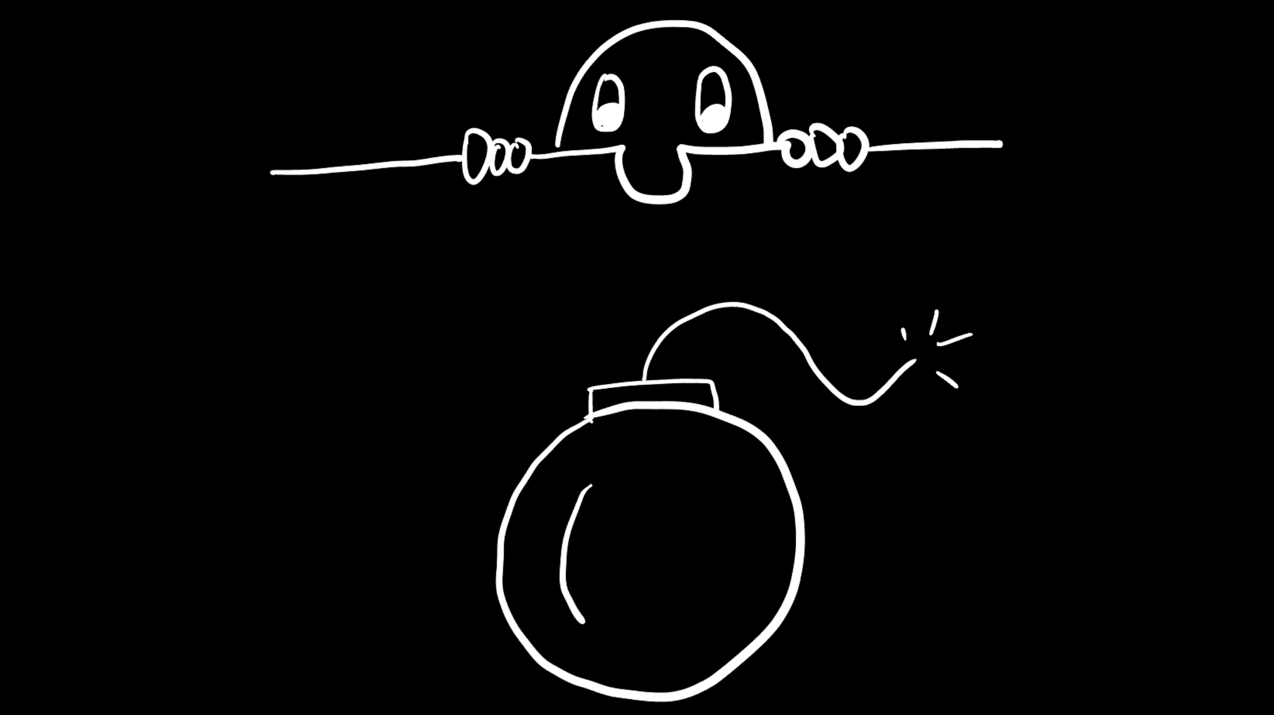 Dibujo: un topo asoma la cabeza sobre una línea y debajo una bomba con la mecha encendida