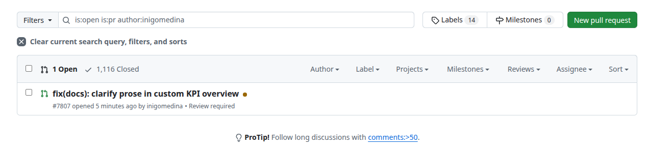 Lista de pull requests de GitHub mostrando el PR #7807 abierto.