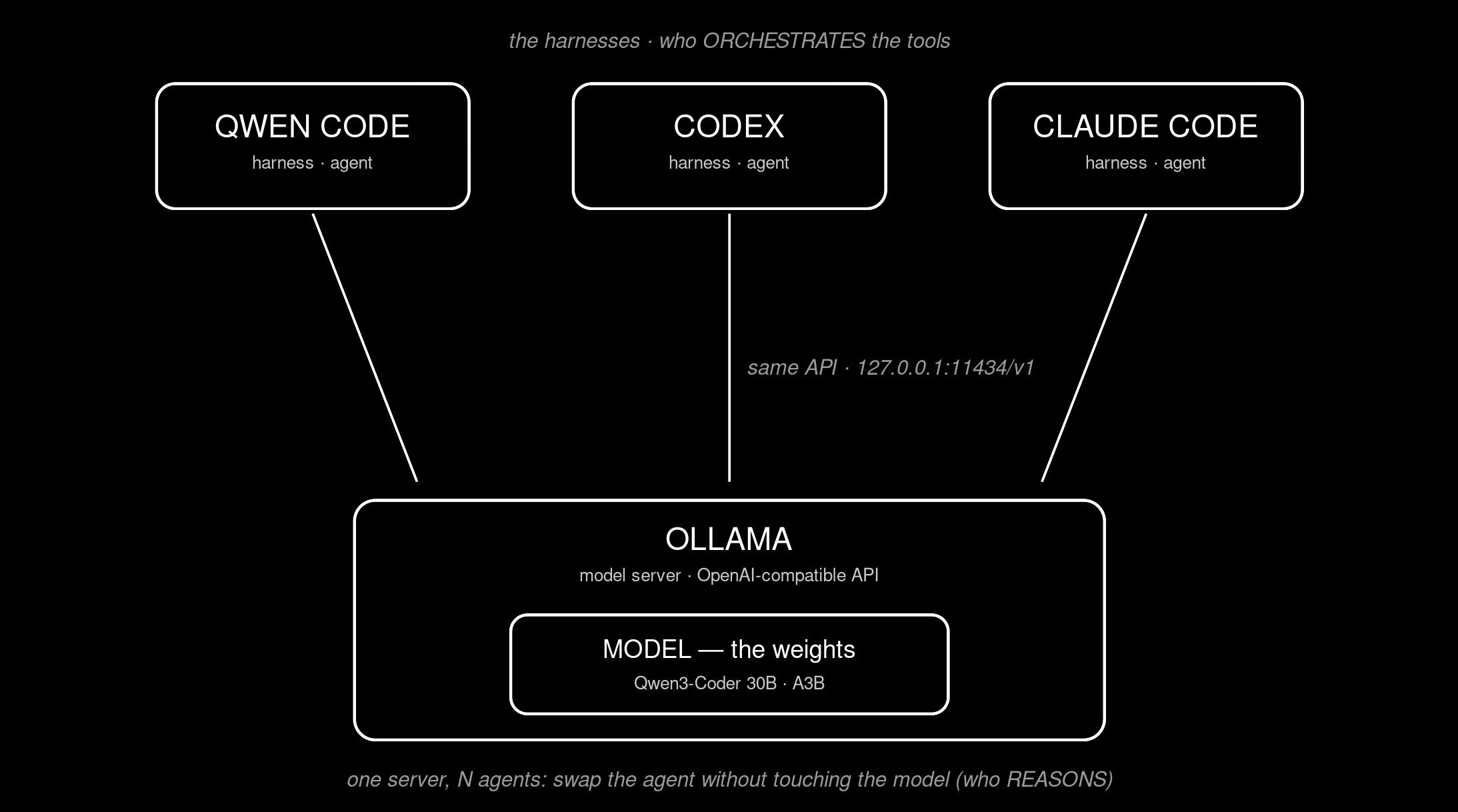 One model server, several harness clients.
