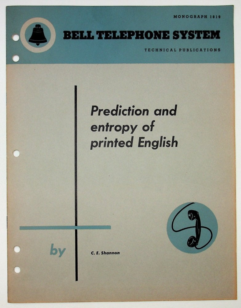 Cover of the 1951 Bell System monograph of Claude Shannon's "Prediction and Entropy of Printed English".