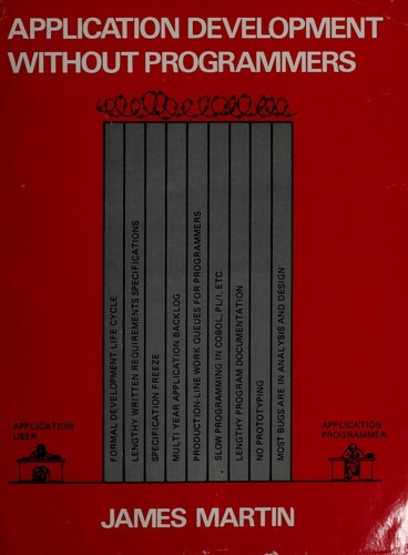 Cover of James Martin's Application Development Without Programmers (1982): a brick wall topped with barbed wire separates the application user from the application programmer