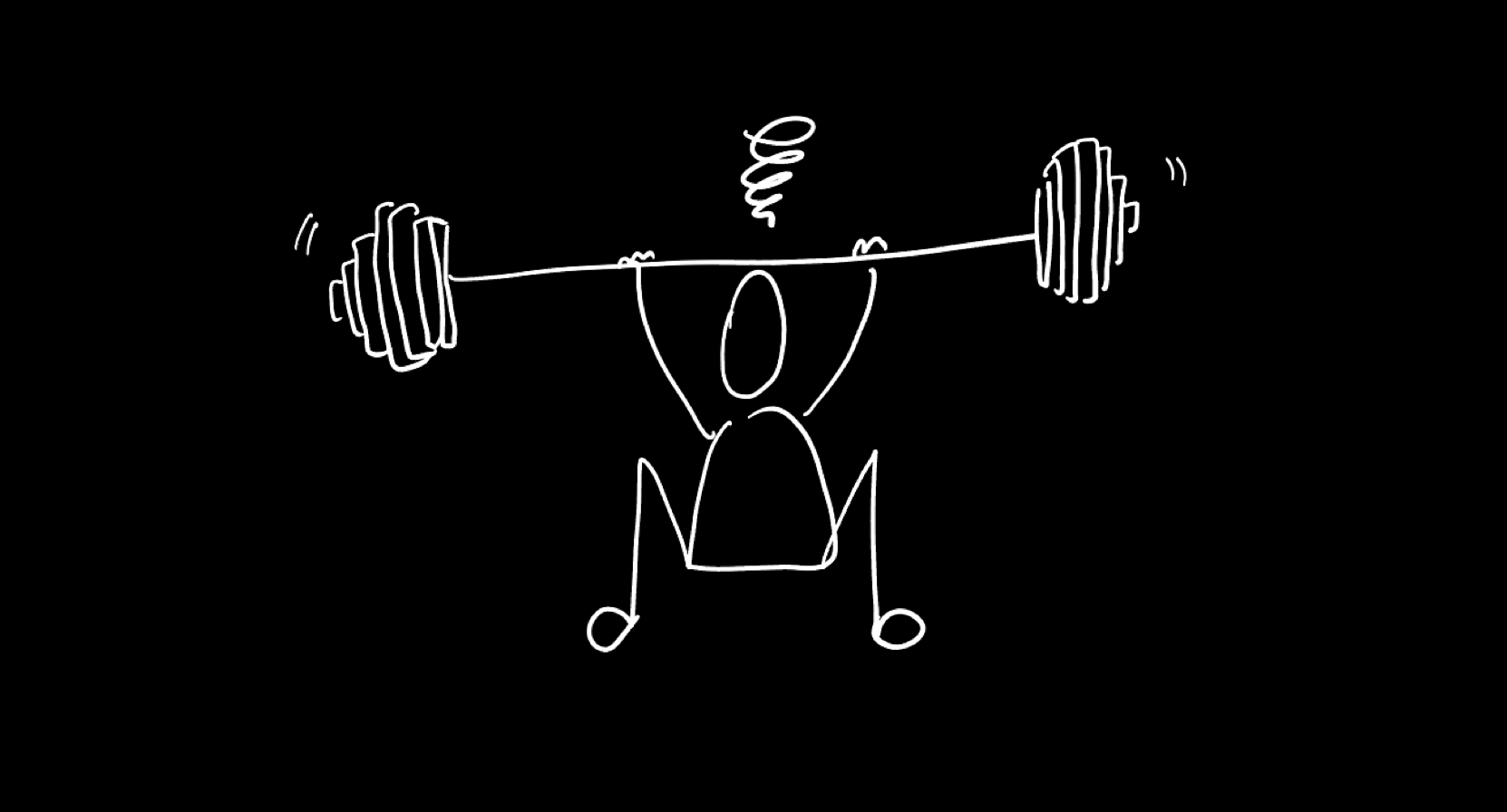 A hand-drawn figure straining to hold a barbell overhead