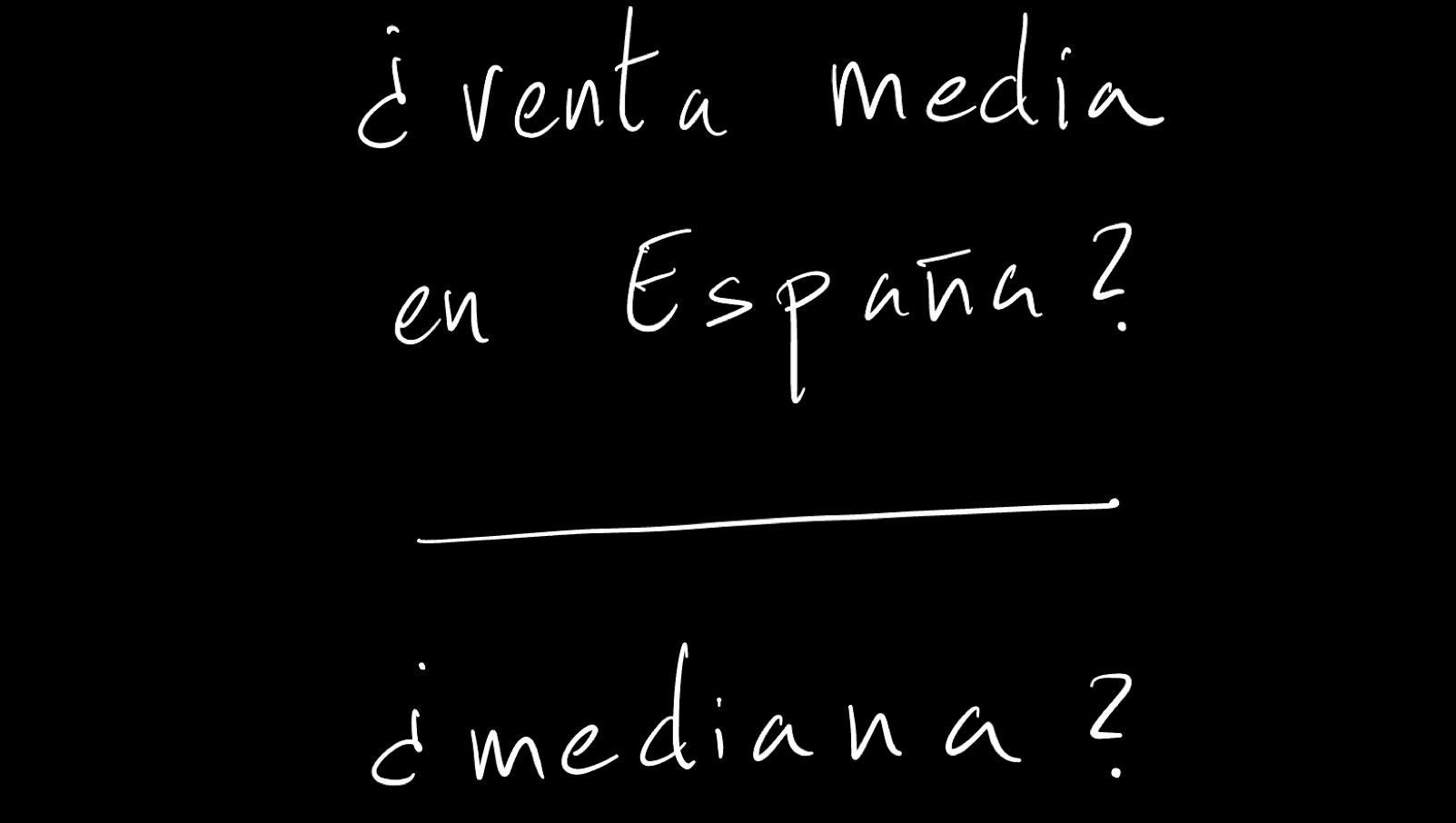 Two handwritten questions, one above the other: «average sale in Spain?» and «median?»